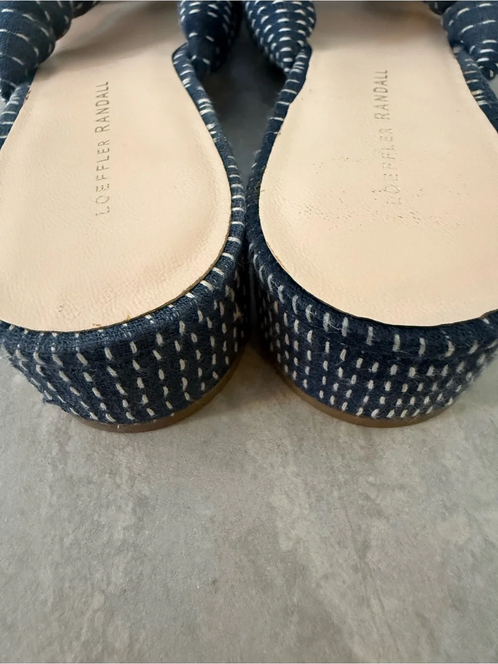 Loeffler Randall Elsie Blue White Woven Boho Fabric Block Heel Sandals Slides 9 - Picture 10 of 10